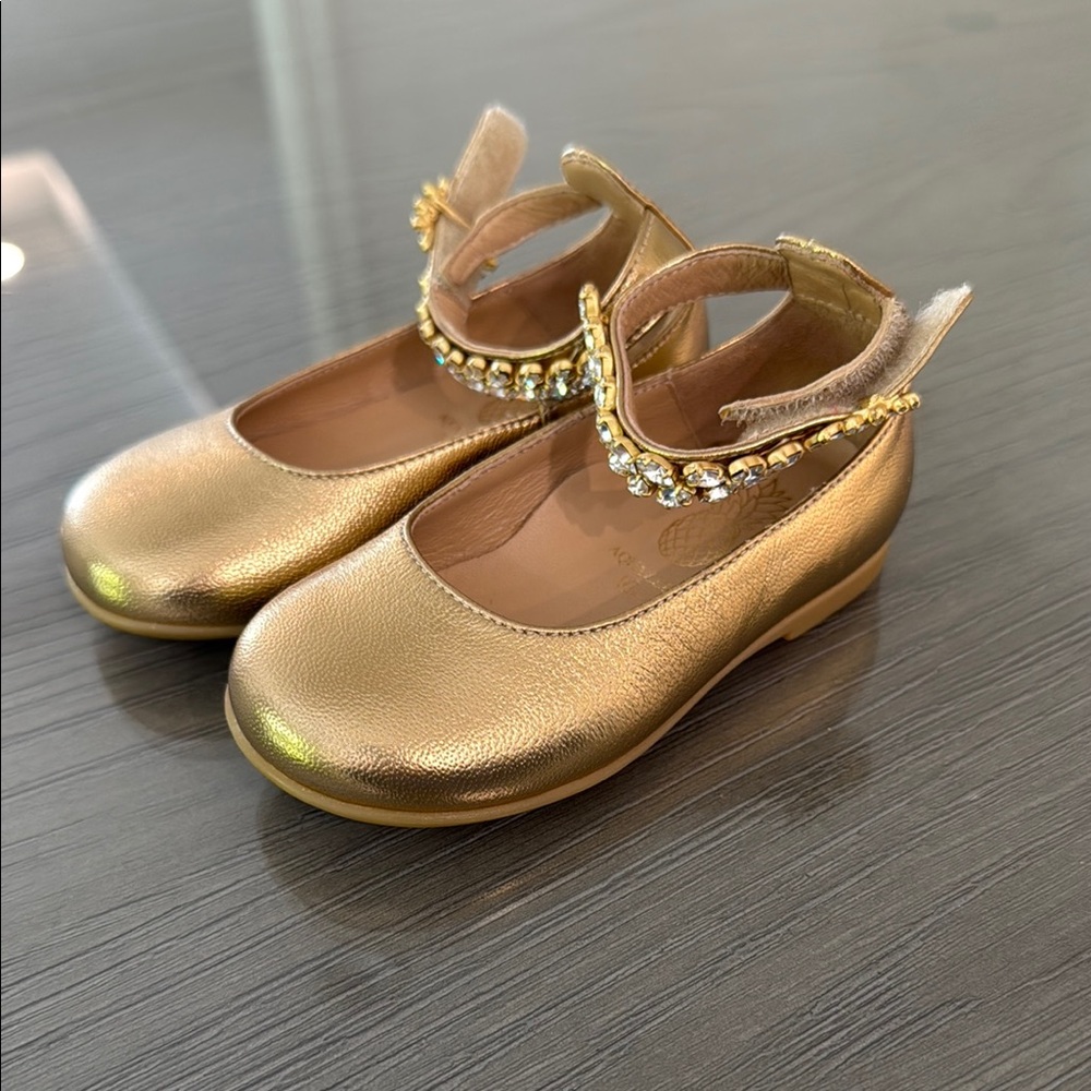 Aquazurra Gold Kids Shoes with Rhinestone Detail
